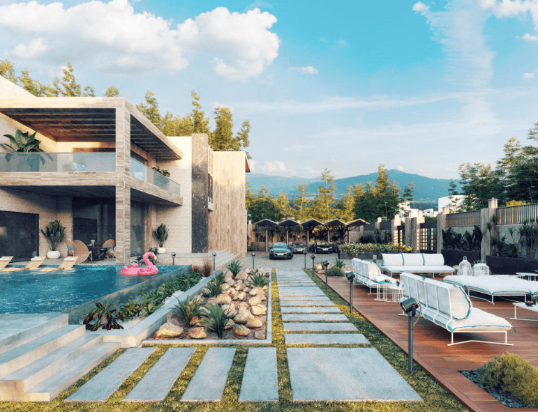 Backyard design concept rendering preview